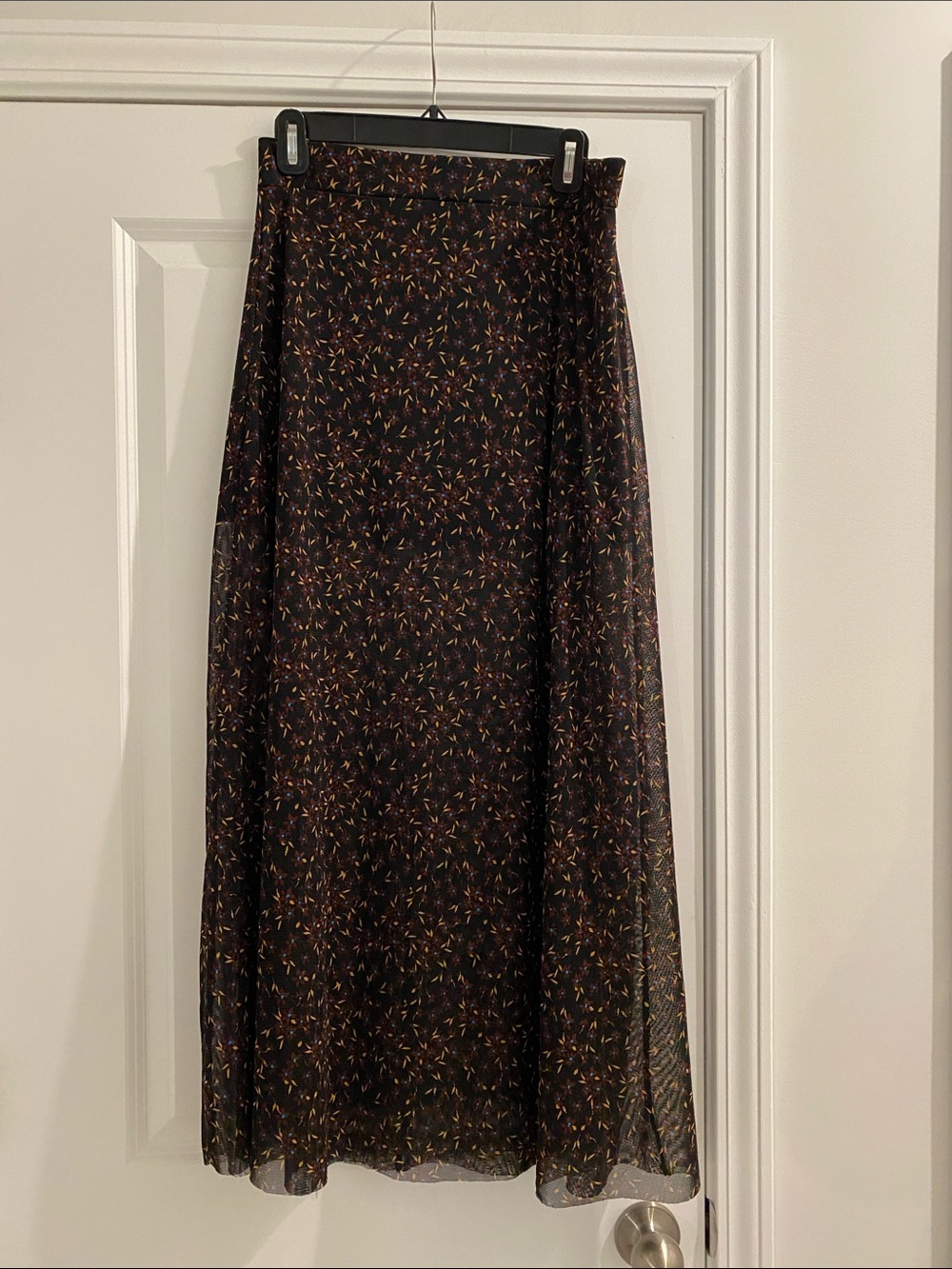 Free People Black Maxi Skirt with Tiny Floral Print